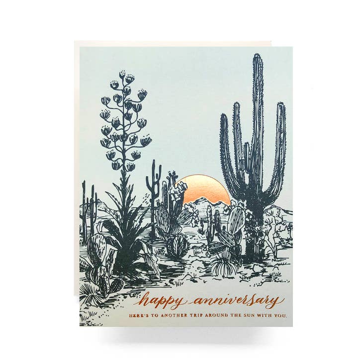 Antiquaria - Wholesale Anniversary Card - Cactus Sunset Anniversary Greeting Card