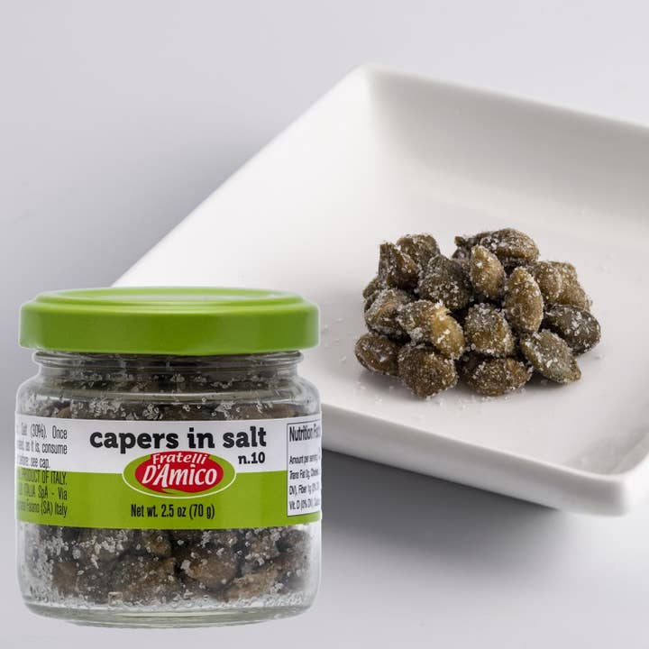 Wholesale Italian Food - Wholesale Olives - Fratelli D'Amico Capers in Salt, no, #10 2.5oz (70g)
