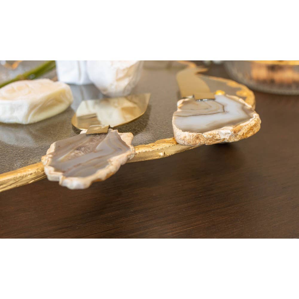 AULICA - Wholesale Cheese Spreader - Beige agate stone cheese service - set of 33