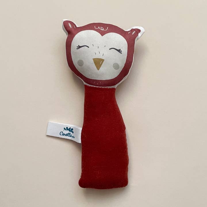 Sonajero tintineo Búho rojo terracota para venta al por mayor de Carotte & Cie