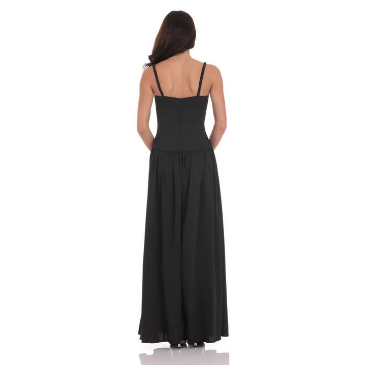 Lucy In The Sky - Wholesale Dress - Women's - Satin Ruched Bust Maxi Dress in Black
