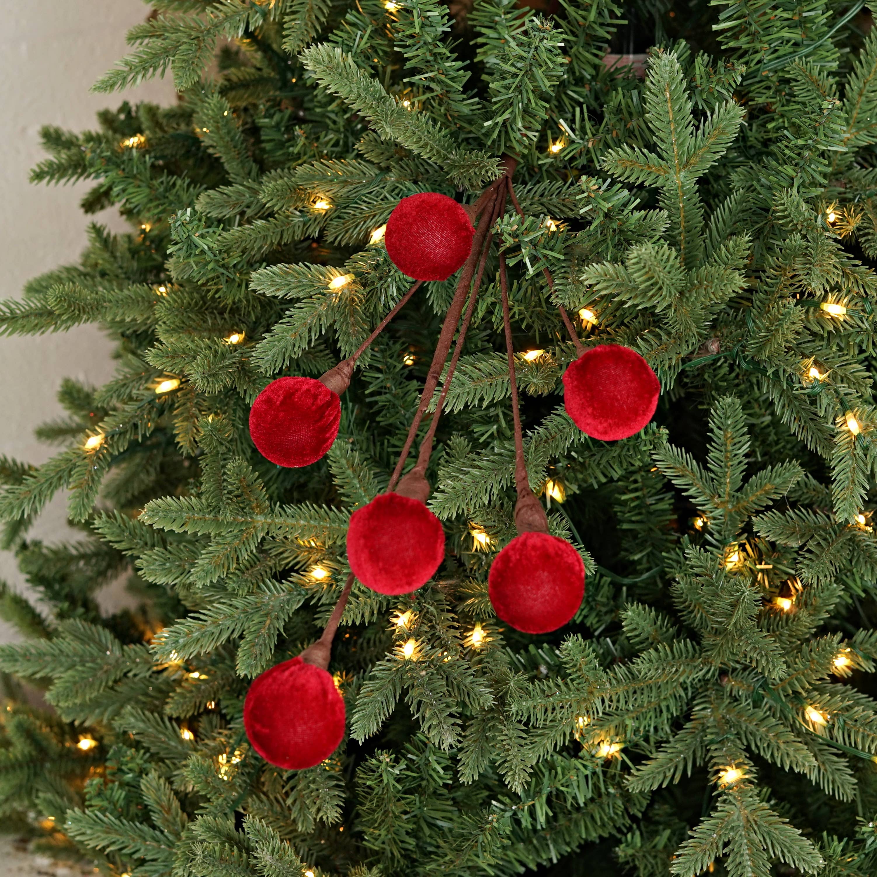 Holiday Depot Inc. - Wholesale Christmas Decoration - 511053- 27inL Branch-Deep Red Velvet Berry Ball Spray-2