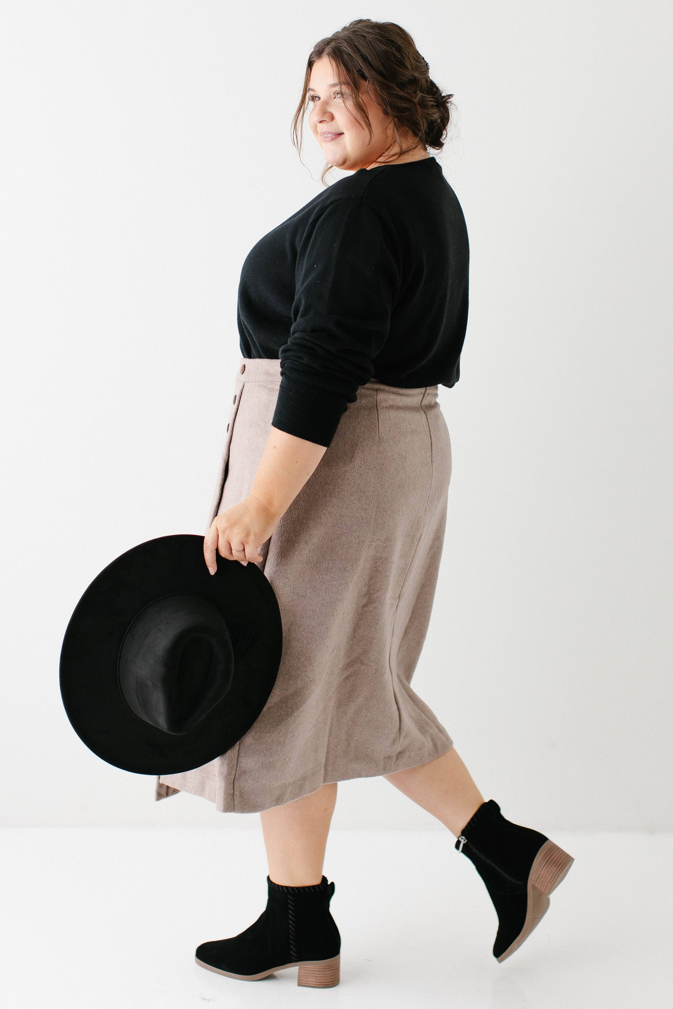 Warmes Taupe 'Charlotte' Wollmischung A-Linien-Rock ENDGÜLTIGER VERKAUF für den Großhandel auf Faire5