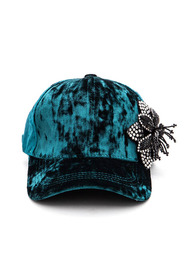 Artini Accessories - Wholesale Baseball Cap - Women's - Rhinestone Flower Velour Cap5