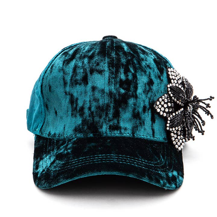 Artini Accessories - Wholesale Baseball Cap - Women's - Rhinestone Flower Velour Cap5