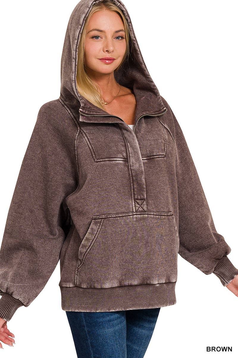 42POPS - Wholesale Hoodie - Women's - ..SI-25317 Washed Fleece Oversized 1/4 Zip Hoodie2