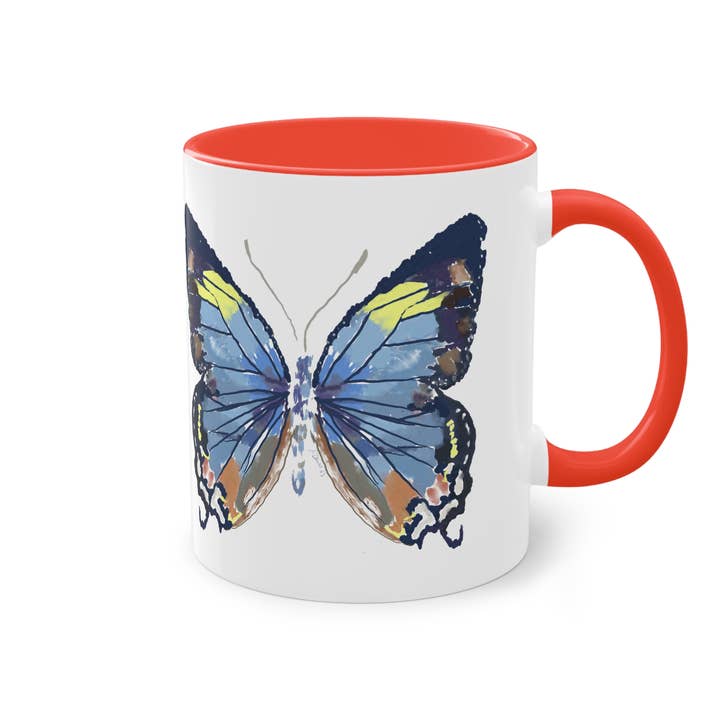 Blue Cava - Vendita all'ingrosso Tazza - Tazza bicolore con farfalla, 11 oz. e 15 oz. (Colori multipli)