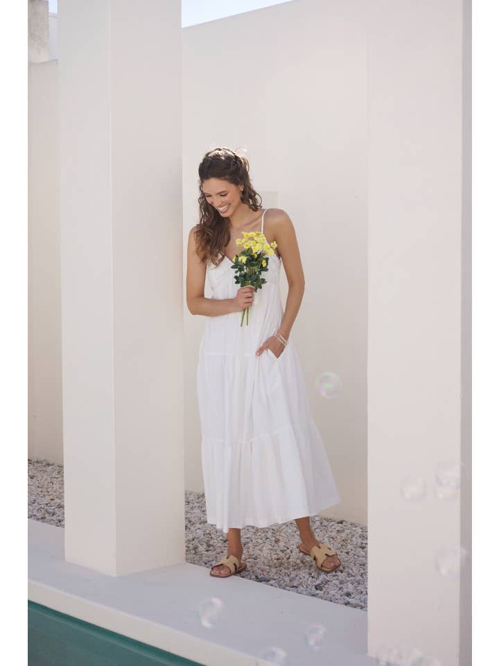 in february - Wholesale Dress - Women's - CROCHET FLARE SMOCKED MAXI DRESS WITH TIERED RUFFELES