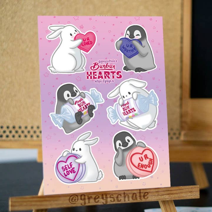 Planche d'autocollants Bunbun Hearts pour la vente par Greyschale