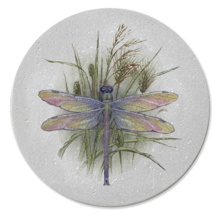 Thirstystone "Dragonfly" Round Sandstone Coaster 4pk for wholesale by CounterArt/Highland Home/Thirstystone