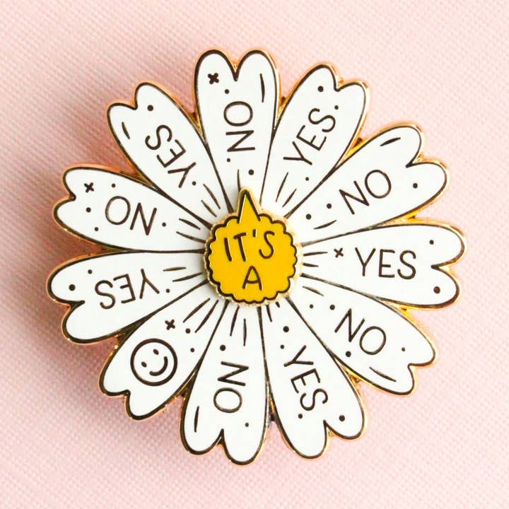 Spinning Daisy Enamel Pin, Interactive Pin, Spinning Pin for wholesale by Occasionalish
