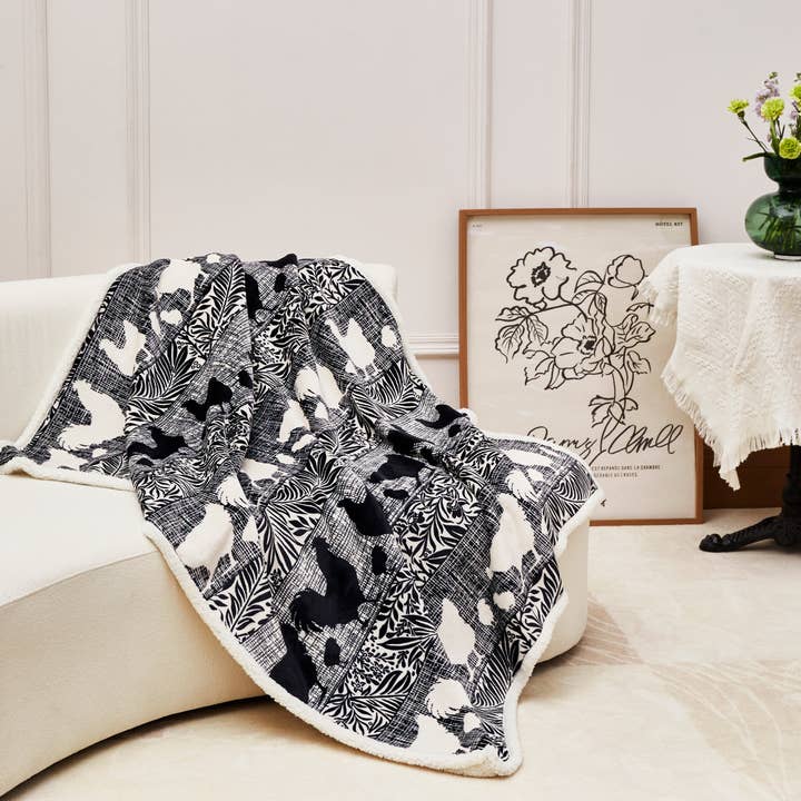 Duke Imports - Wholesale Throw Blanket - "Cottage Chickens" Flannel Sherpa Throw Blanket 50"x60"1