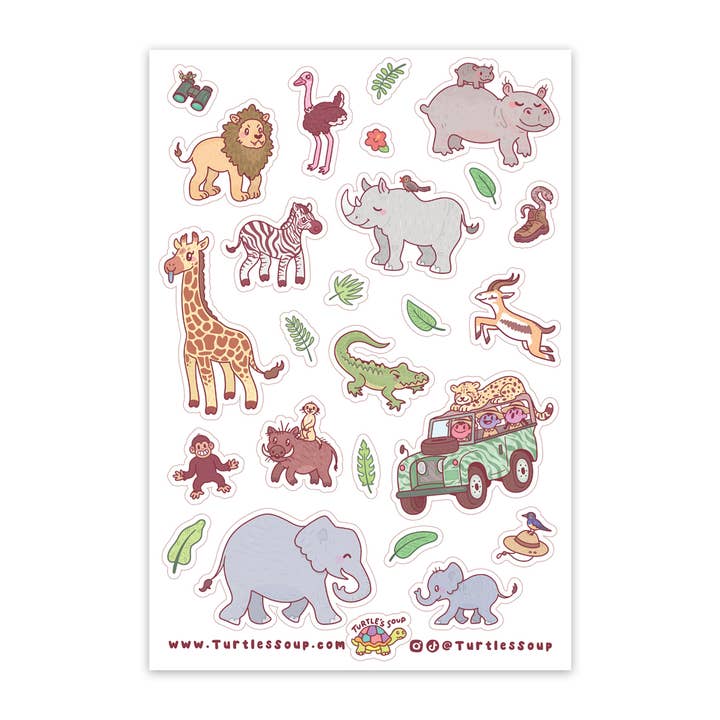 Safari Animals Wildlife Art Stationery Glitter Sticker Sheet for wholesale by Turtle's Soup