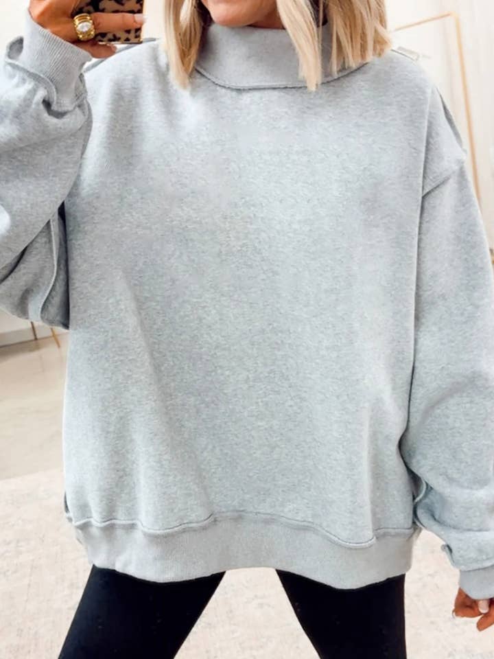 66Love Solid Oversize Reversible Mock Neck Sweatshirt (S-XL) for wholesale by 66DISCO