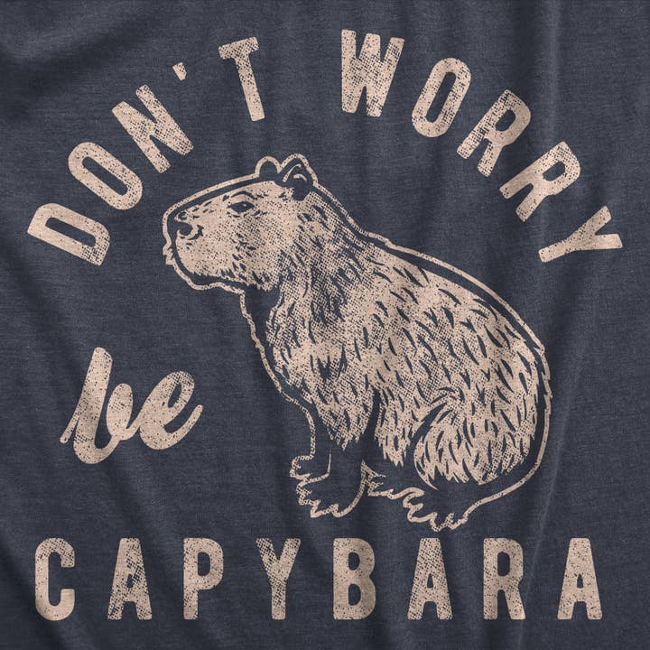 Heather Navy Dont Worry Be Capybara Funny Mens T Shirt animal Graphic Tee for wholesale on Faire1