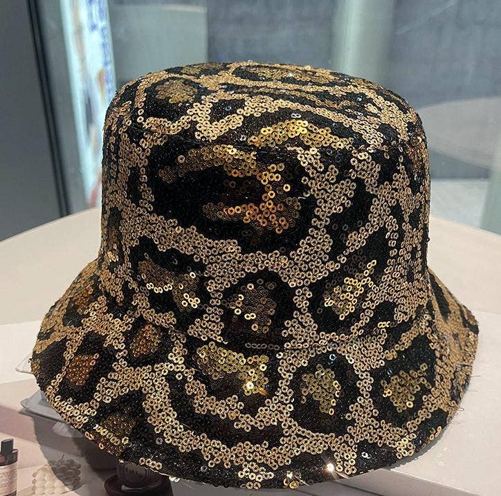 MKS America - Wholesale Bucket Hat - Women's - Leopard Sequin Fisherman Bucket Hat0