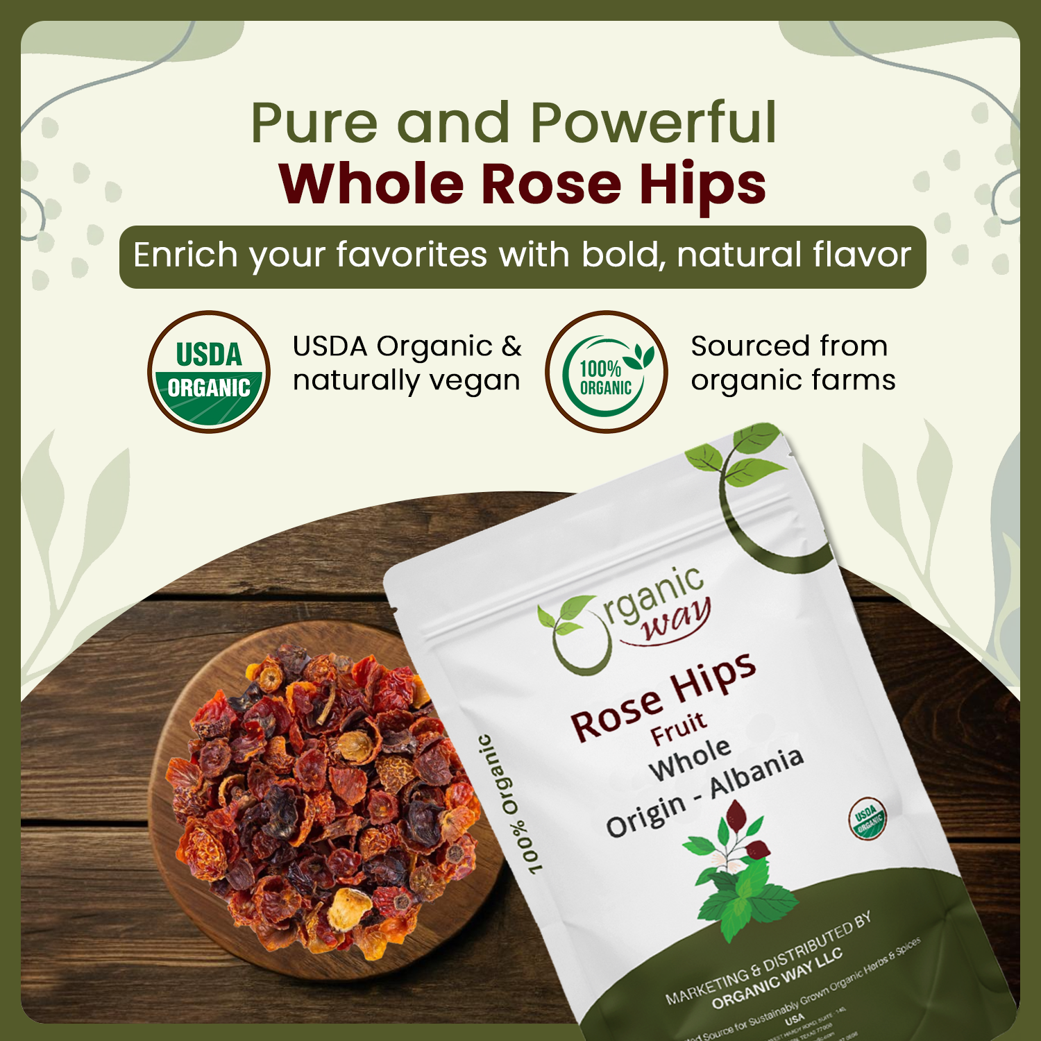 Organic Way LLC – wholesale Dried/dehydrated fruit – Premium Rosehips Fruit Whole (Rosa canina) - European Wild-Harvest | Kosher Certified | Vegan, Non GMO & Gluten Free | USDA Certified | Origin - Albania3