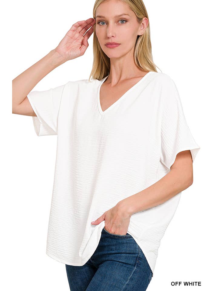 Vanilla Monkey - Wholesale Blouse - Women's - Woven Airflow V-neck Short Sleeve Top