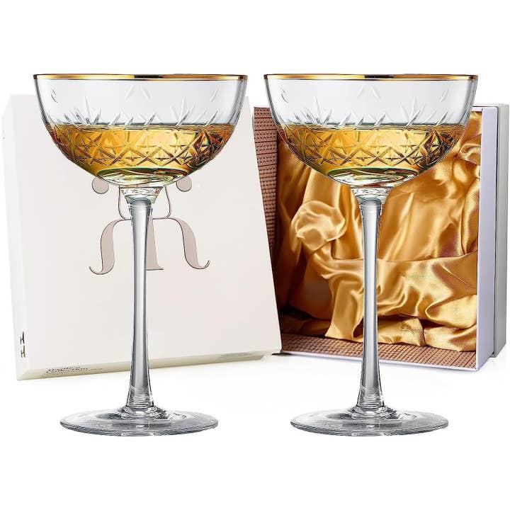 The Wine Savant / Khen Glassware - Vendita all'ingrosso Bicchieri da cocktail/superalcolici - Set di 2 bicchieri da Martini Coupe di lusso vintage Art Déco