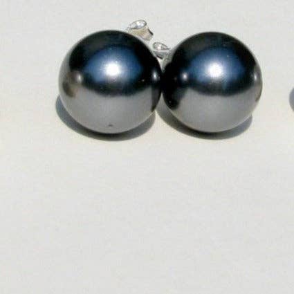 Tahitian Style Black Swarovski Round Pearl Stud, Wedding for wholesale by Sela+Sage