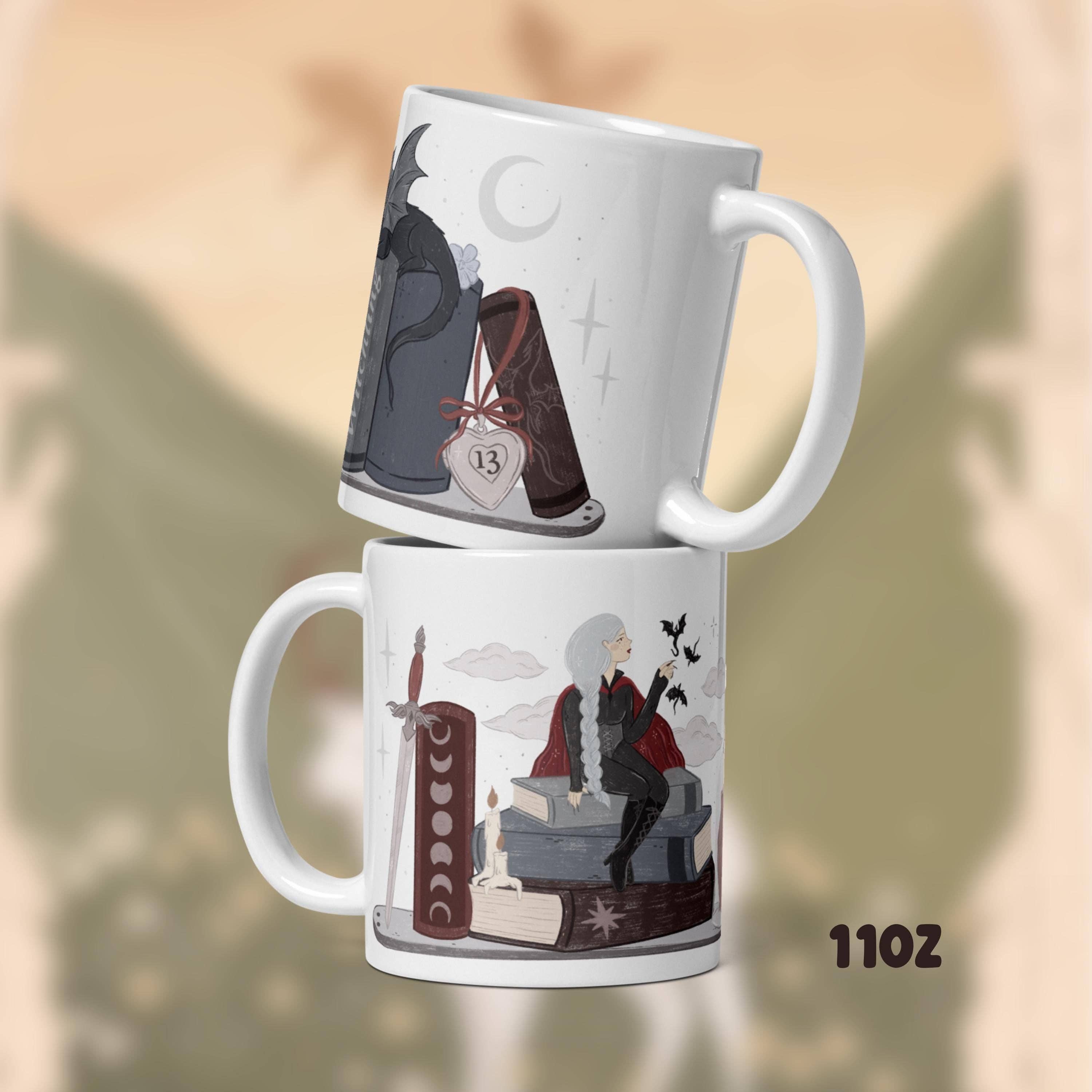 CrescentCatCo - Wholesale Coffee Mug - Manon Blackbeak SJM TOG Bookish Coffee Mug, Fantasy Reader Gifts, The Thirteen Abraxos, Bookworm2