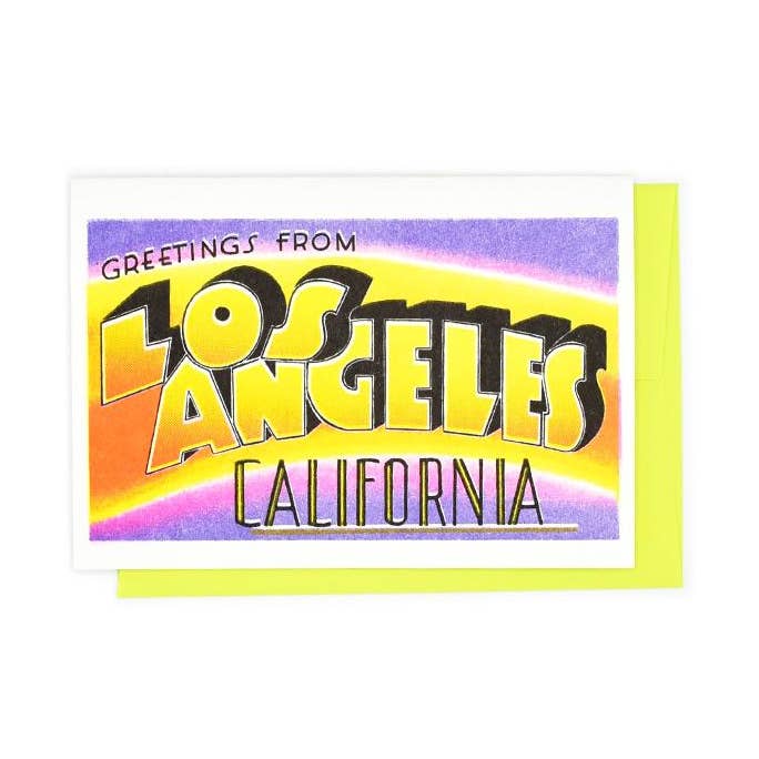 Hilsner fra: Los Angeles - Risograph-kort og -tryk for engroshandel hos Next Chapter Studio