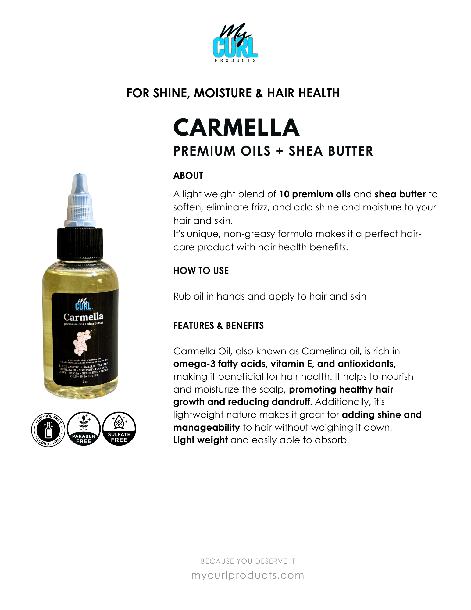 My Curl products - Wholesale Hair Oil - CARMELLA PREMIUM OILS + SHEA BUTTER1