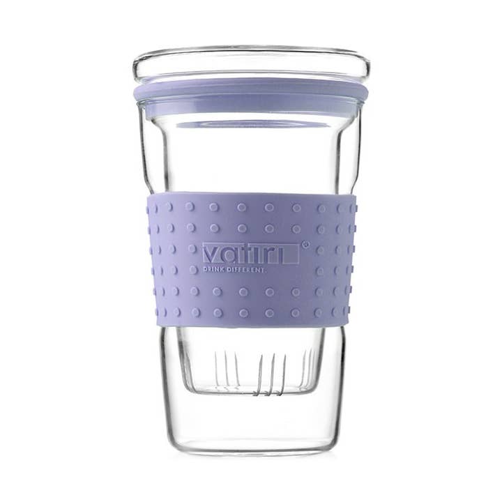 Glass mug with silicone band 360 ml - Purple for wholesale by Tea soul