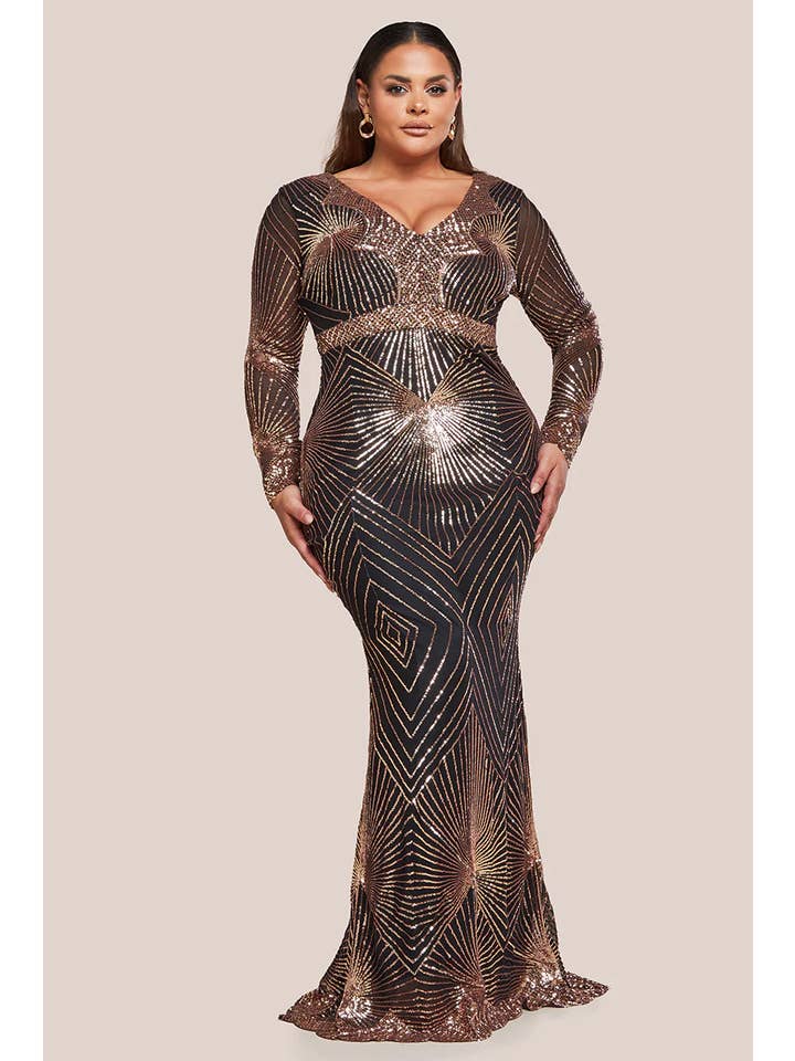 Goddiva – wholesale Dress – Women's – Goddiva Plus Starburst Embroidered Sequin Maxi DR1824PLUS2