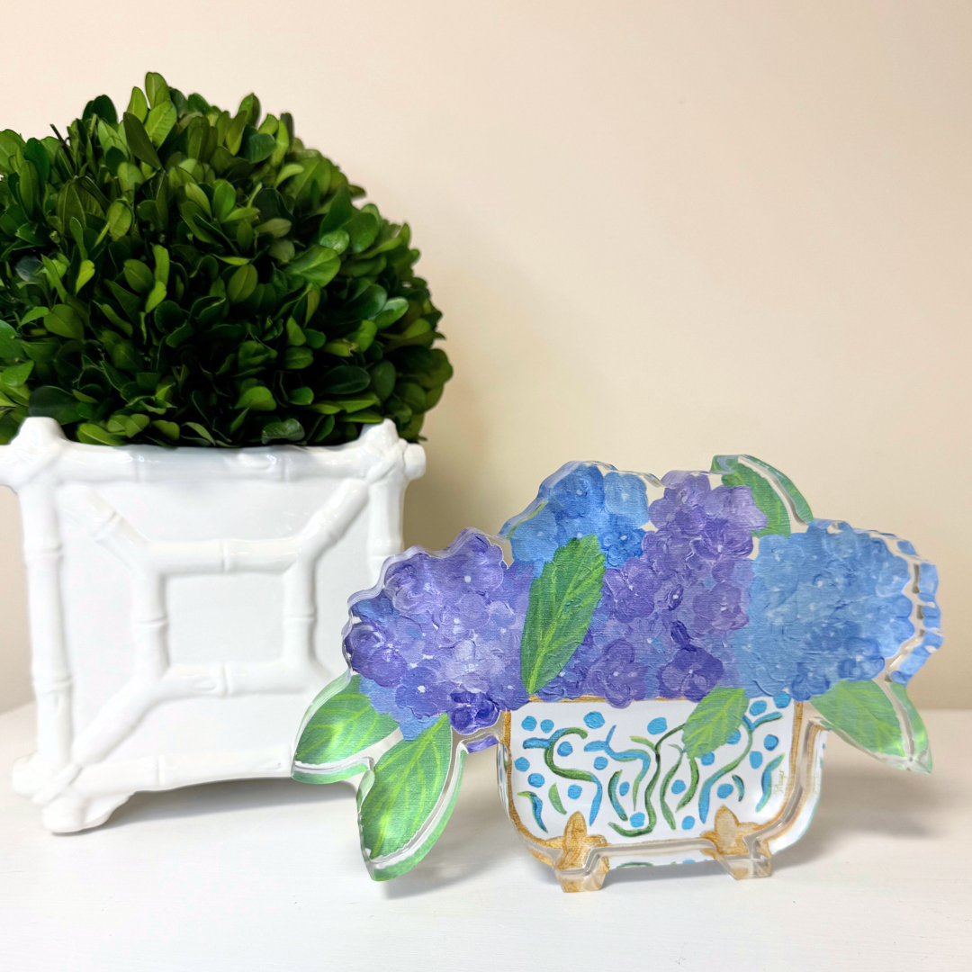 Jeanne Player Fine Art - Wholesale Decorative Tabletop Object - Blue and Purple Hydrangeas Art Block5