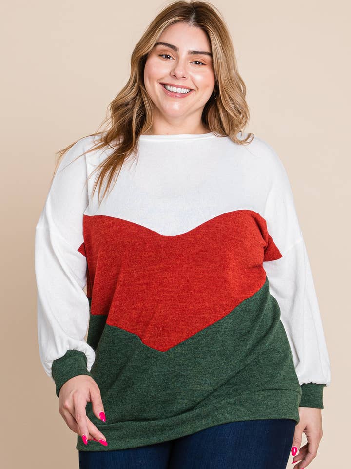 ETK-8313-PL Plus Size Color Block Top for wholesale by Emerald Collection