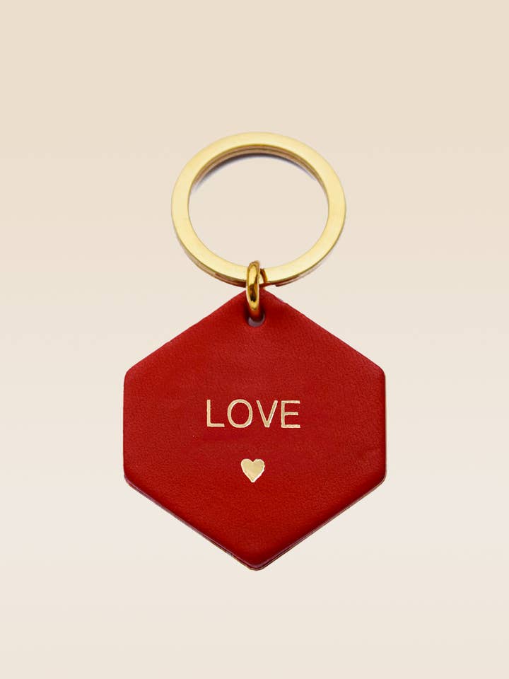 LOVE custom red leather keychain for wholesale by FAUVETTE PARIS