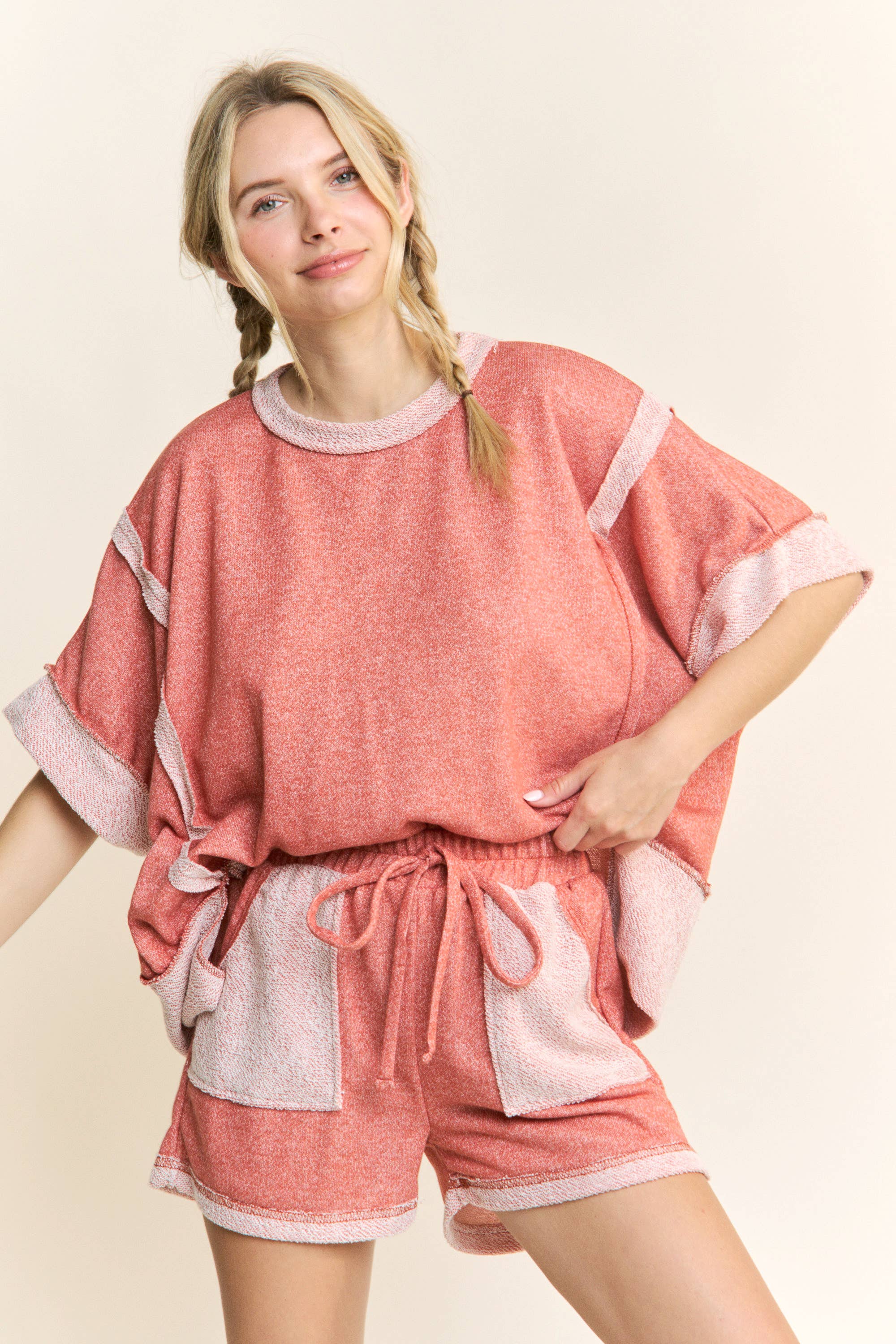 J.Her - Wholesale Knit Top - Women's - Oversize Reverse Contrast Banded Top HT40283