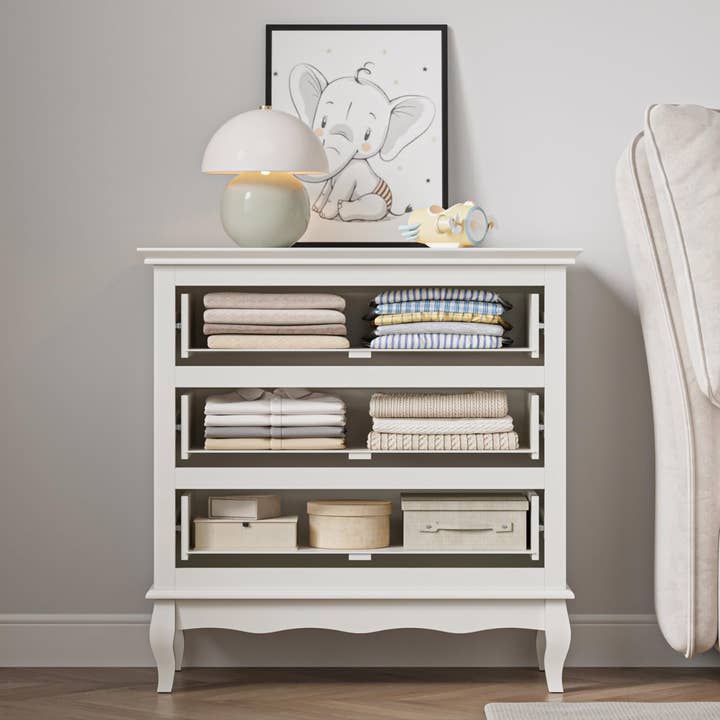 Heynemo - Wholesale Cabinet - White 3 Drawer Dresser for Bedroom, Wide Chest of Drawers10