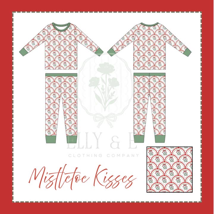 Mistletoe Kisses 2PC Set Bamboo Pajamas for wholesale by Elly & E Clothing Co.