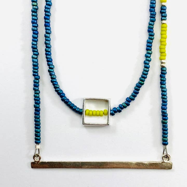 Blues pärlstav halsband Set - Sterling Silver öppen fyrkant för wholesale av Sarah Crawford Handcrafted