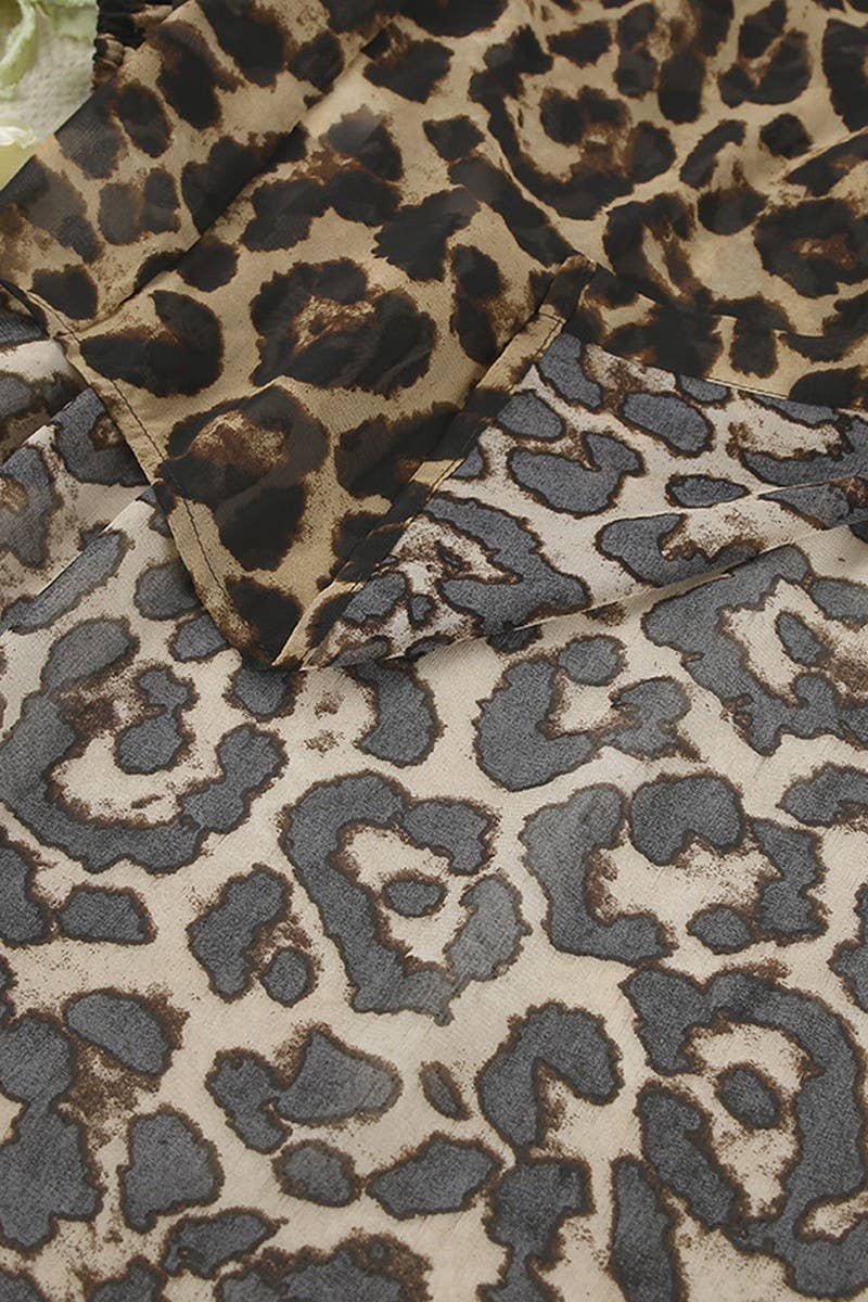 LEOPARD CWSPJ0073_LEOPARD PRINT LONG SLEEVE SHIRT SHORTS PAJAMAS SET for wholesale on Faire8