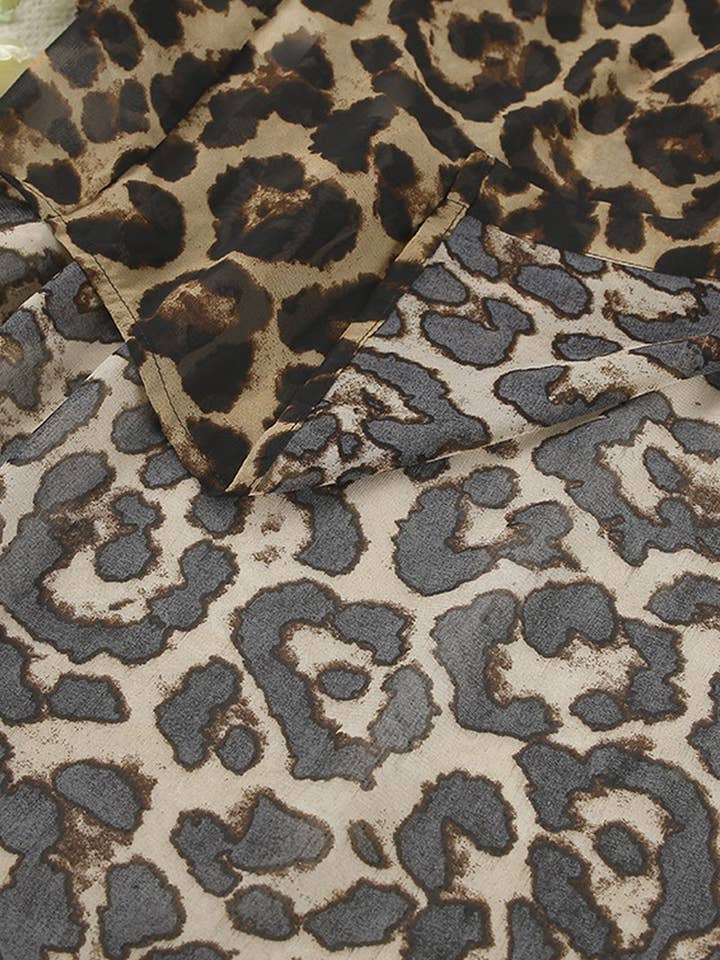 LEOPARD CWSPJ0073_LEOPARD PRINT LONG SLEEVE SHIRT SHORTS PAJAMAS SET for wholesale on Faire8