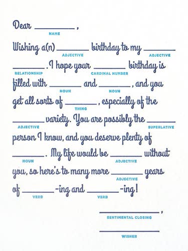 Mad Lib Fødselsdag for engroshandel hos Good Paper