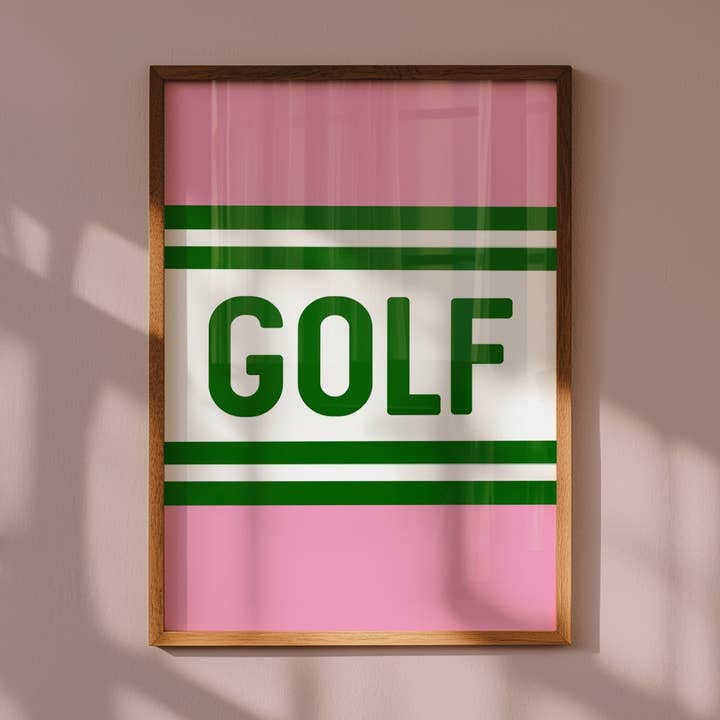 Golf Striped Green and Pink Art Print (FLAT) for wholesale by Tejas Country Club