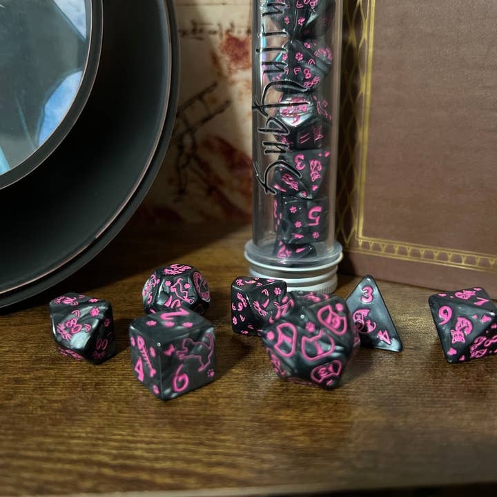 Pink and Black cat Dice set for wholesale by Subkuktures