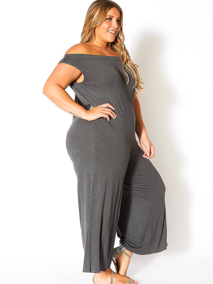 Robin K - Wholesale Jumpsuit - Women's - Bellatrix Plus Size Off Shoulder Wide Leg Jumpsuit1