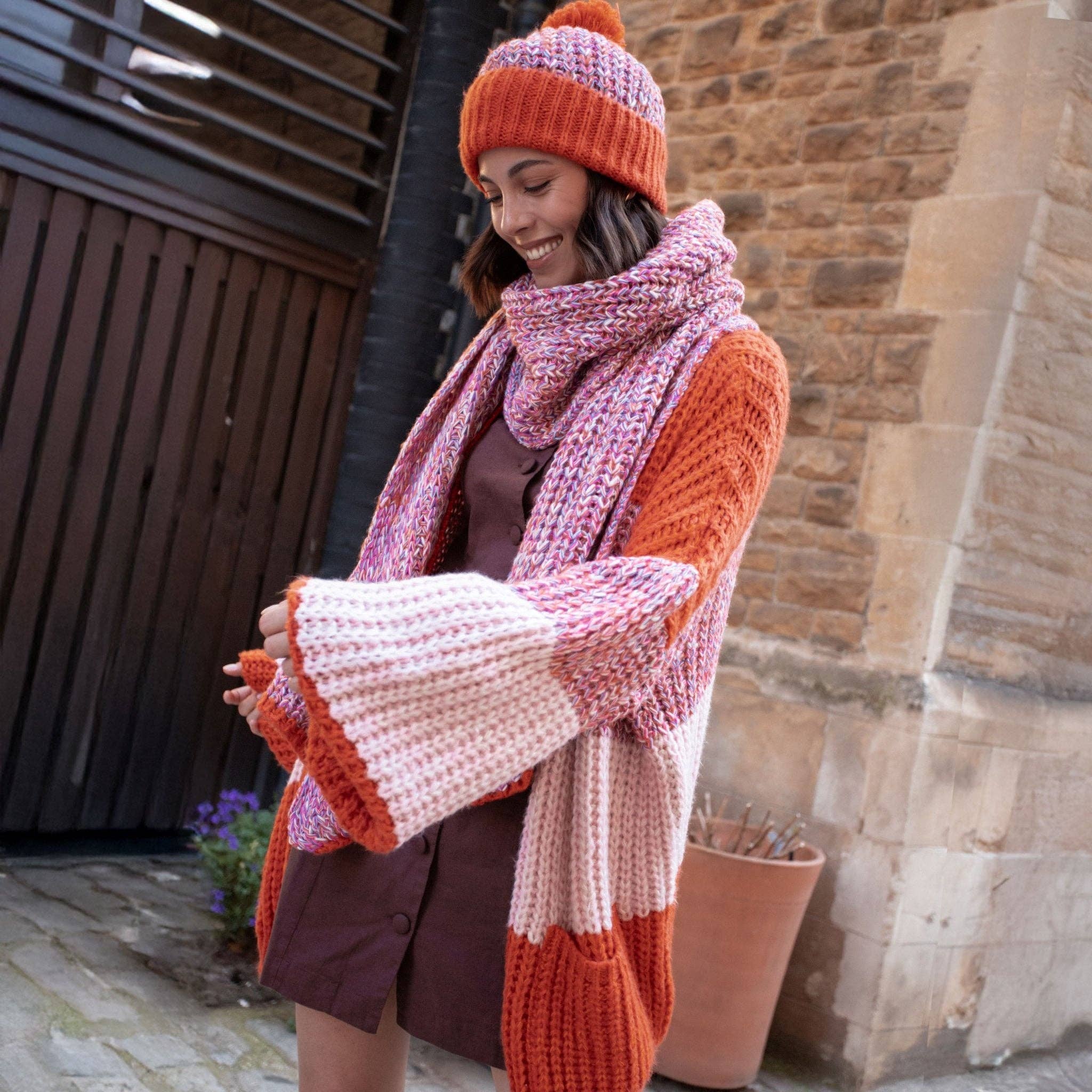 Cara & The Sky - Wholesale Cardigan - Women's - Janie Oversized Chunky Stripe Cardigan - Orange22