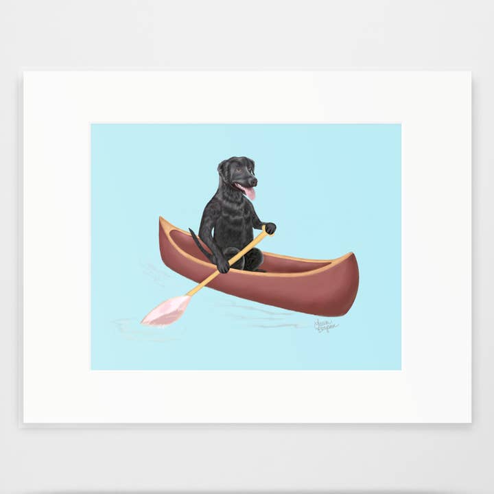 Labrador Retriever Hundekunsttryk, Doggie Paddle, Sort Lab for engroshandel hos Laura Bergsma Studio