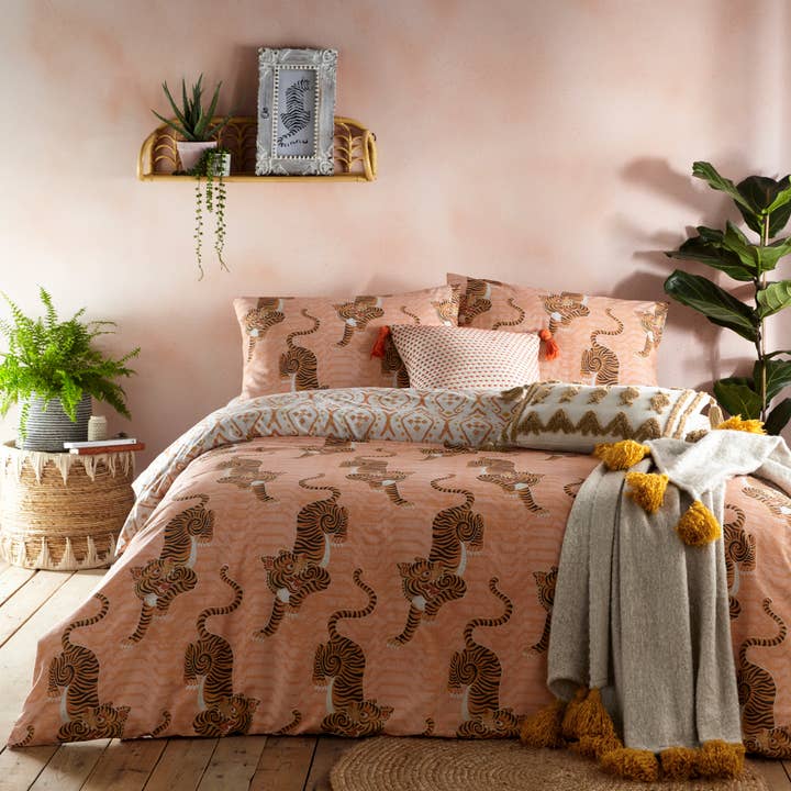 Tibetan Tiger Tribal Duvet Cover Set Coral for wholesale on Faire
