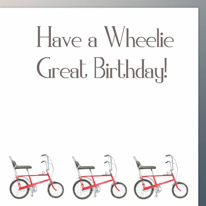 Cykelfødselsdagskort - Chopper „Wheelie Great Birthday“ for engroshandel hos The Arty Penguin
