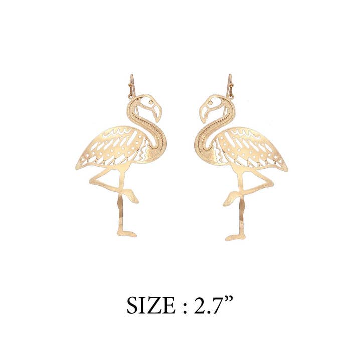 JHP Collection - Wholesale Dangle Earrings - FLAMINGO METAL FILIGREE DROP HOOK EARRING1