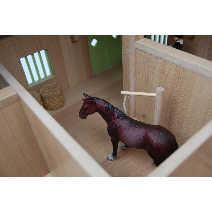American Hobbies & Merchandising - Wholesale Wood Toy - Kids - Kids Globe 1:24 Scale Wood Horse stable Toy W/ 4 Stalls Pink