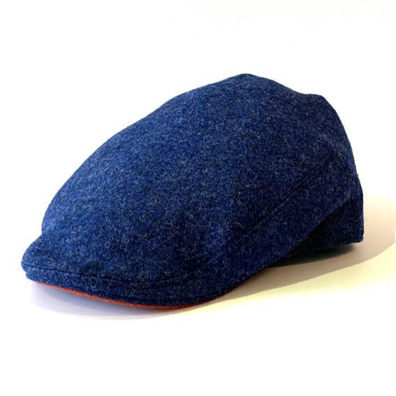 BRIGHTON BLUE/ORANGE PEAK FLAT CAP for wholesale by Kempadoo Millar Headwear