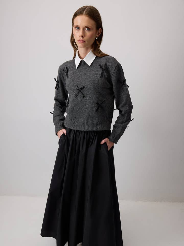 Anthracite BOLU TIED KNIT SWEATER for wholesale on Faire0